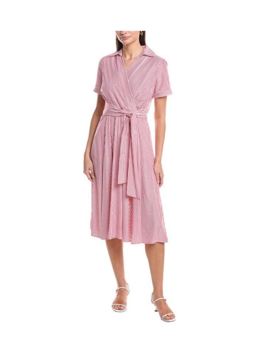 Women's Pink Striped Wrap Midi Dress